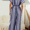 Fashion Casual Striped Split Joint V Neck Loose Jumpsuits