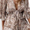 Fashion Street Print Bandage Split Joint V Neck Loose Jumpsuits