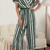 Fashion Casual Striped Split Joint V Neck Loose Jumpsuits