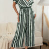 Fashion Casual Striped Split Joint V Neck Loose Jumpsuits