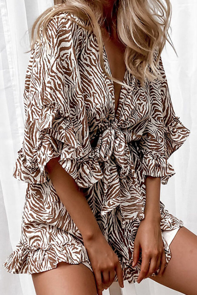 Fashion Street Print Bandage Split Joint V Neck Loose Jumpsuits