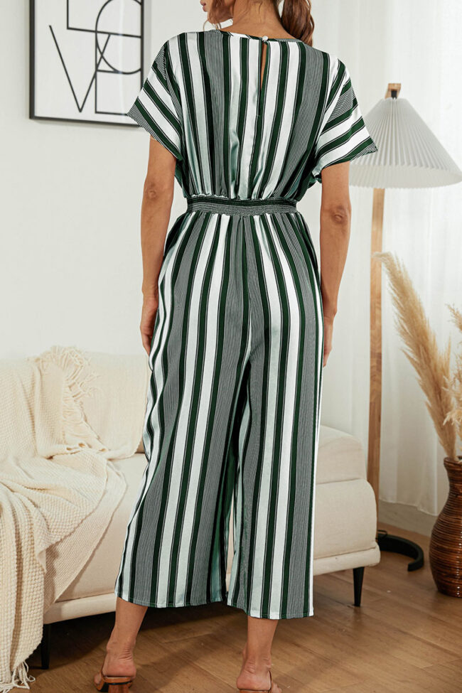 Fashion Casual Striped Split Joint V Neck Loose Jumpsuits