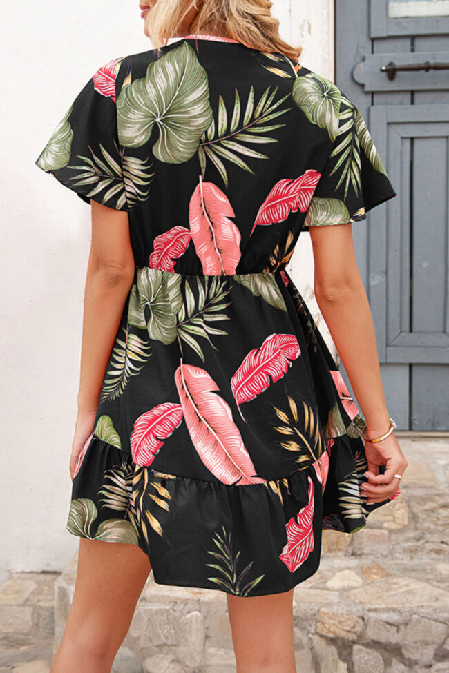 Fashion Casual Print Frenulum V Neck A Line Dresses