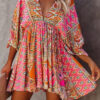 Fashion Sweet Print Split Joint V Neck A Line Dresses