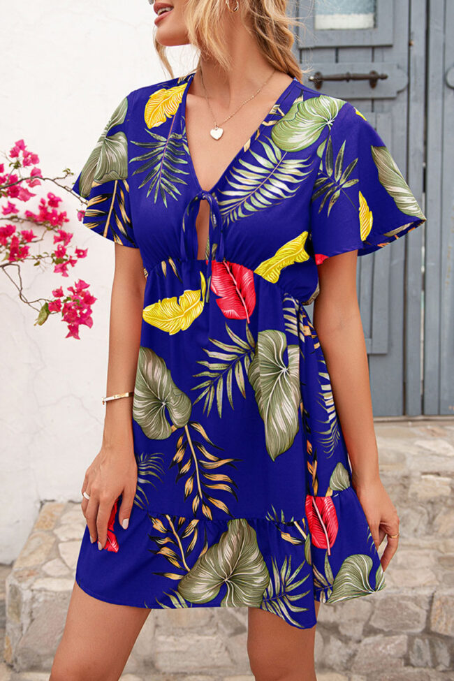 Fashion Casual Print Frenulum V Neck A Line Dresses