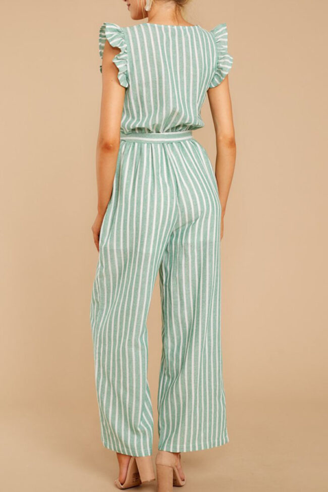 Fashion Casual Striped Split Joint V Neck Loose Jumpsuits