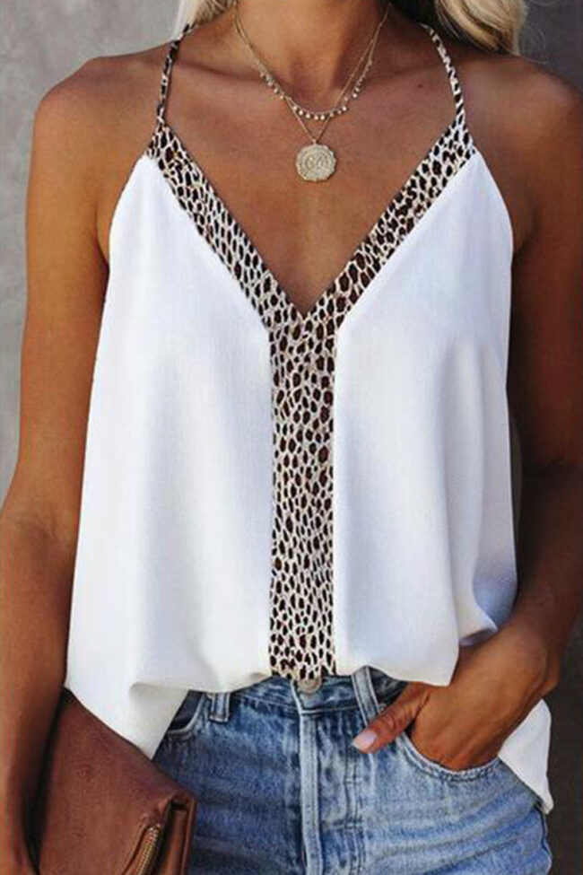 Fashion Street Leopard Split Joint V Neck Tops