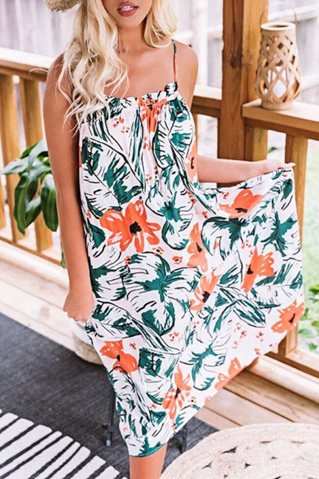 Fashion Street Print Backless Spaghetti Strap Princess Dresses