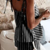 Street Striped Split Joint Spaghetti Strap Sleeveless Two Pieces