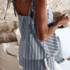 Street Striped Split Joint Spaghetti Strap Sleeveless Two Pieces