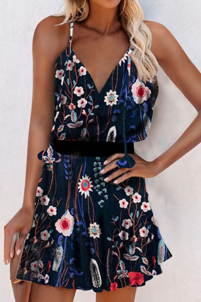 Fashion Street Print Split Joint V Neck A Line Dresses