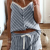 Street Striped Split Joint Spaghetti Strap Sleeveless Two Pieces