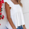 Fashion Casual Solid Split Joint Square Collar Tops