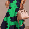 Fashion Simplicity Print Split Joint O Neck A Line Dresses