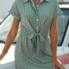 Fashion Casual Dot Split Joint Turndown Collar A Line Dresses