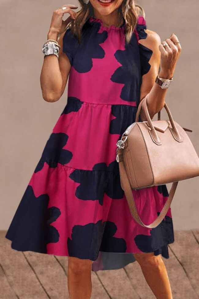 Fashion Simplicity Print Split Joint O Neck A Line Dresses