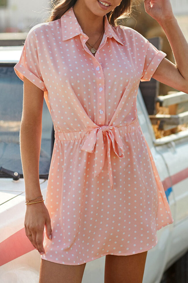 Fashion Casual Dot Split Joint Turndown Collar A Line Dresses