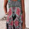 Geometric Print Split Joint Spaghetti Strap Princess Dresses