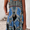 Geometric Print Split Joint Spaghetti Strap Princess Dresses