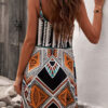 Geometric Print Split Joint Spaghetti Strap Princess Dresses