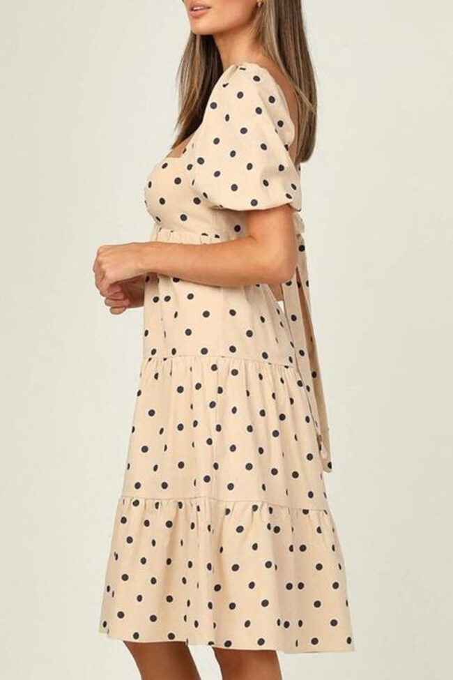 Fashion Casual Dot Backless Square Collar Princess Dresses