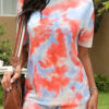 Casual Tie Dye Split Joint O Neck Short Sleeve Two Pieces