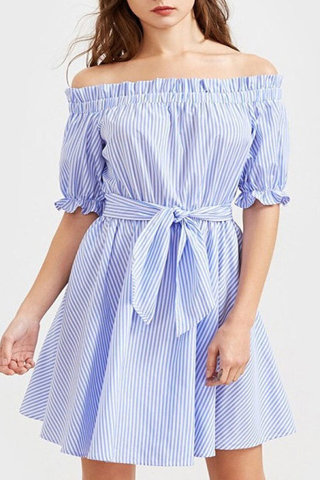 Casual Striped Split Joint Off the Shoulder A Line Dresses