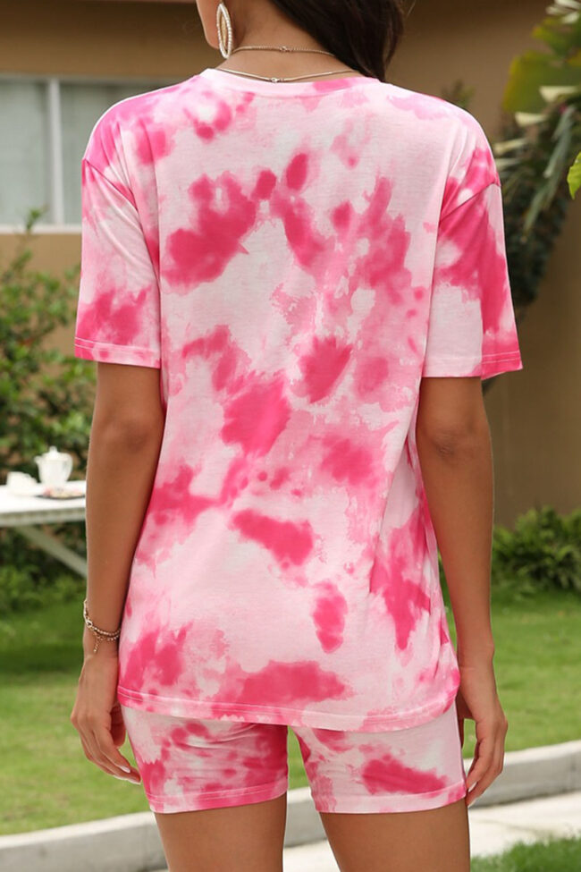 Casual Tie Dye Split Joint O Neck Short Sleeve Two Pieces