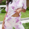 Casual Tie Dye Split Joint O Neck Short Sleeve Two Pieces