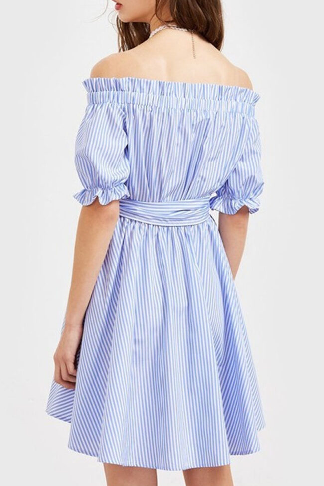 Casual Striped Split Joint Off the Shoulder A Line Dresses