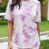 Casual Tie Dye Split Joint O Neck Short Sleeve Two Pieces