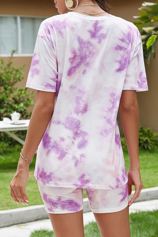 Casual Tie Dye Split Joint O Neck Short Sleeve Two Pieces