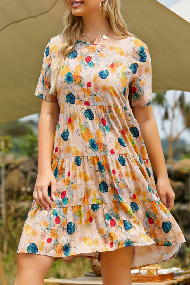 Casual Print Split Joint O Neck Princess Plus Size Dresses