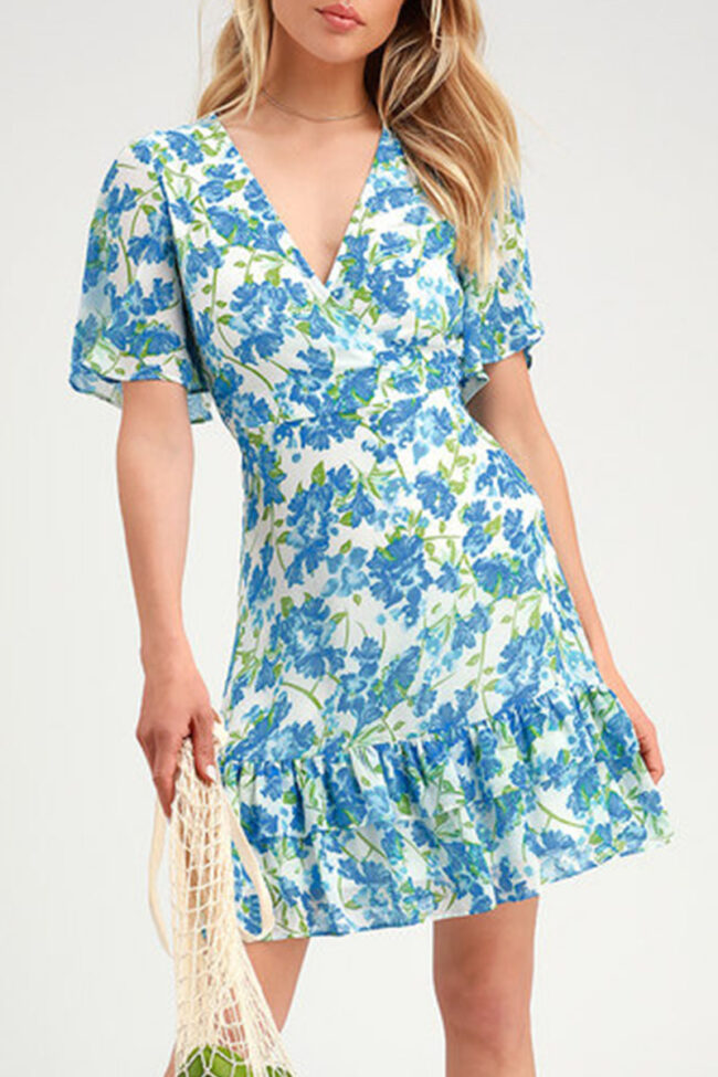 Fashion Street Print Split Joint V Neck A Line Dresses