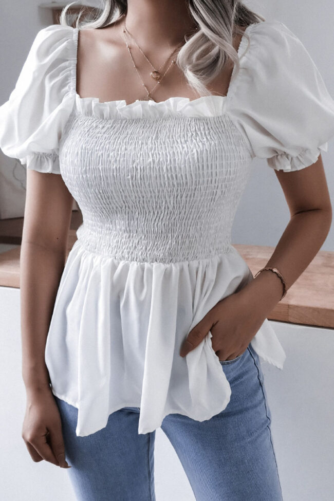 Fashion Casual Solid Split Joint Square Collar Tops