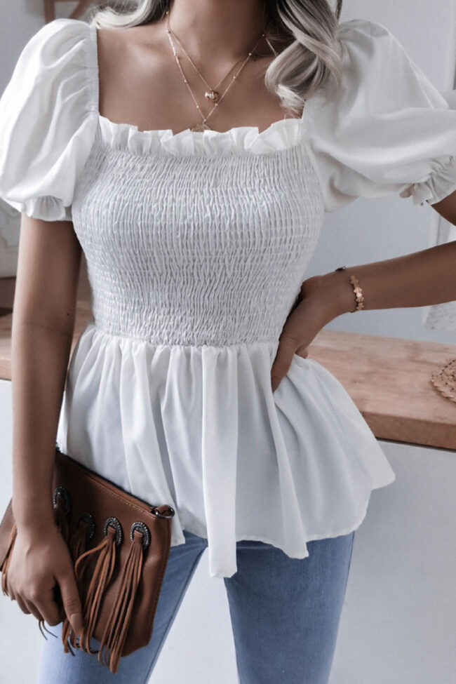 Fashion Casual Solid Split Joint Square Collar Tops