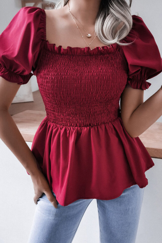 Fashion Casual Solid Split Joint Square Collar Tops