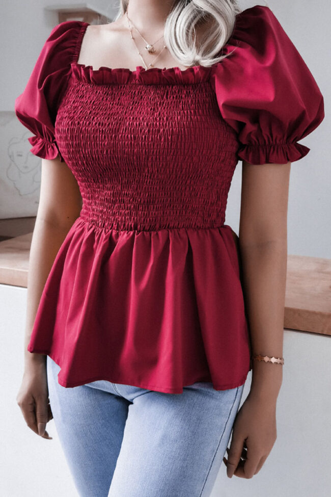 Fashion Casual Solid Split Joint Square Collar Tops