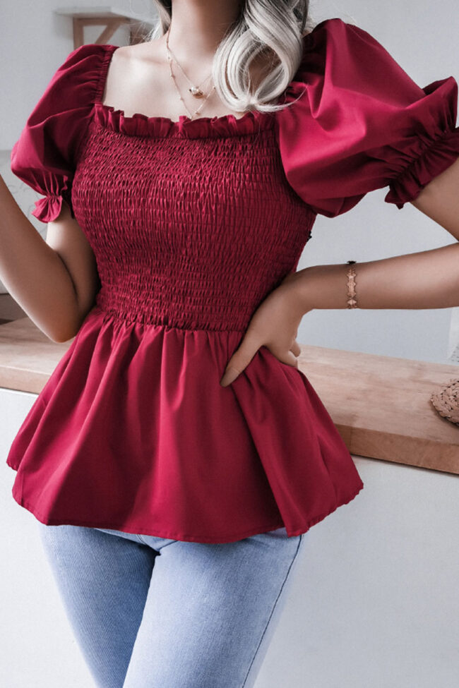 Fashion Casual Solid Split Joint Square Collar Tops