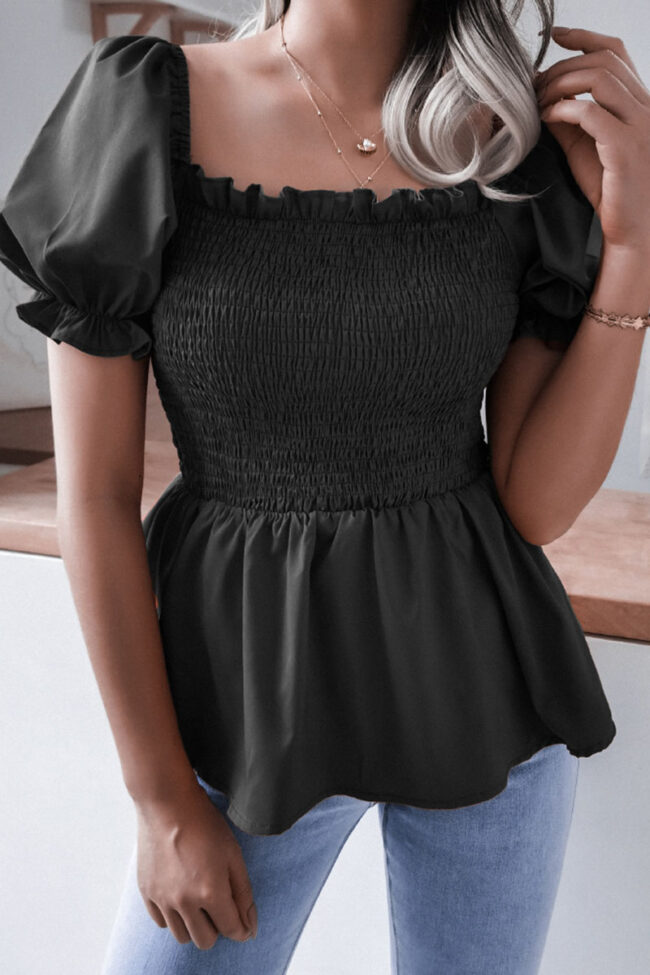 Fashion Casual Solid Split Joint Square Collar Tops