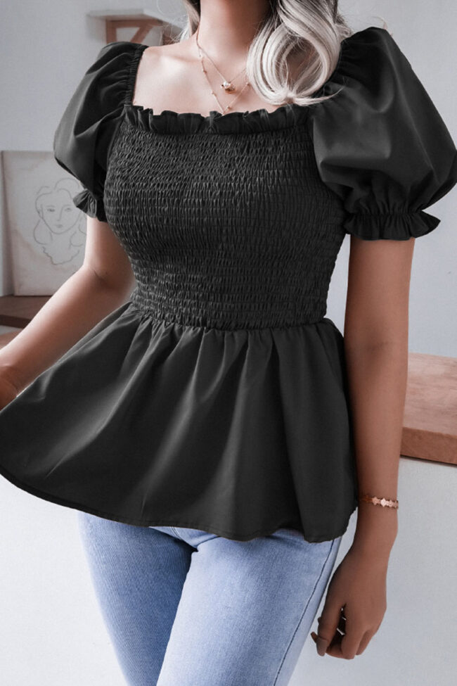 Fashion Casual Solid Split Joint Square Collar Tops