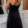 Simplicity Solid Split Joint Backless V Neck A Line Dresses