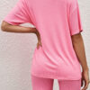 Sportswear Solid Split Joint O Neck Short Sleeve Two Pieces