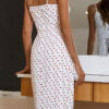 Fashion Sweet Polka Dot Slit V Neck Pencil Skirt Dresses