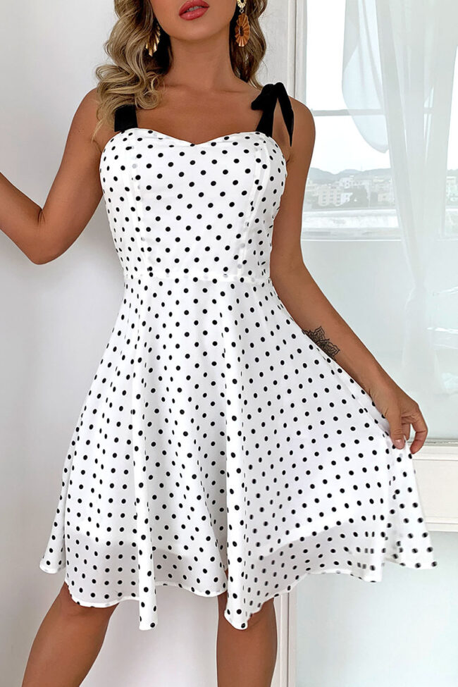 Street Polka Dot Split Joint Spaghetti Strap A Line Dresses