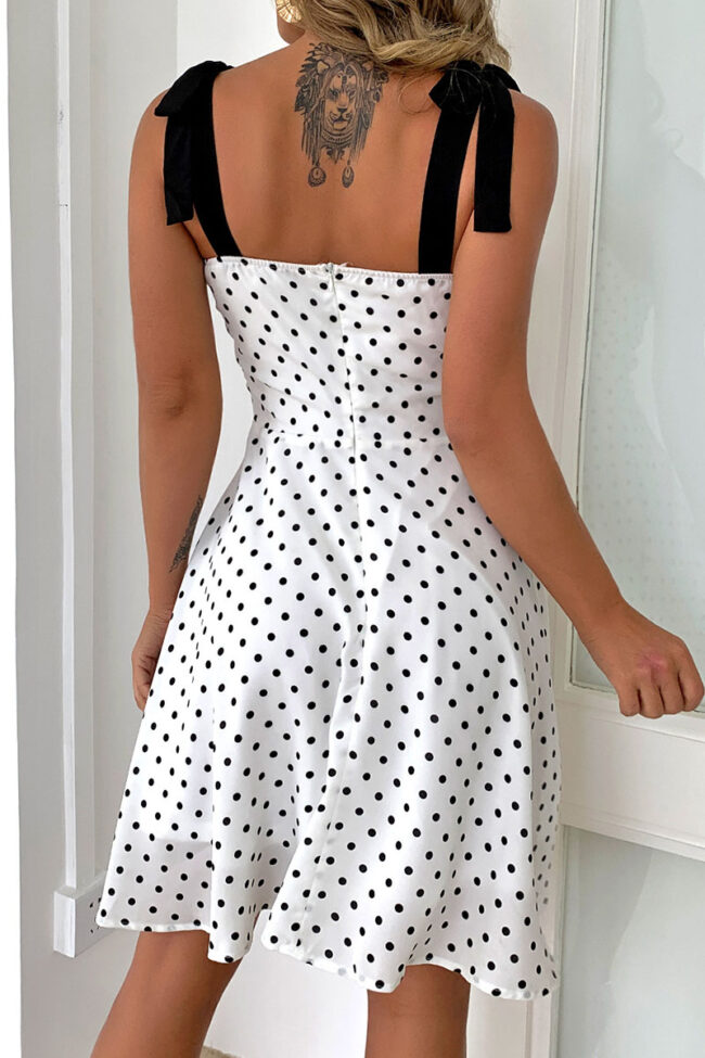 Street Polka Dot Split Joint Spaghetti Strap A Line Dresses