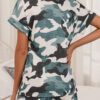 Camouflage Print Split Joint V Neck Short Sleeve Two Pieces