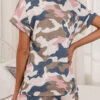 Camouflage Print Split Joint V Neck Short Sleeve Two Pieces