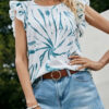 Fashion Street Print Split Joint O Neck Tops