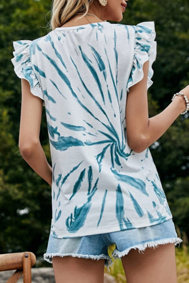 Fashion Street Print Split Joint O Neck Tops